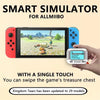 A smart simulator device is shown next to a hand, demonstrating a single touch function for a game treasure chest.