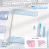 A light blue A4 leather clipboard with a magnetic closure and contrast stitching is shown on a white surface.
