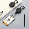 A black tactical ID badge holder keychain with an attached ID card and a carabiner clip.