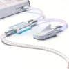 An RGB gaming keyboard cable with dual Type-C ports and a white connector is shown coiled on a white background.