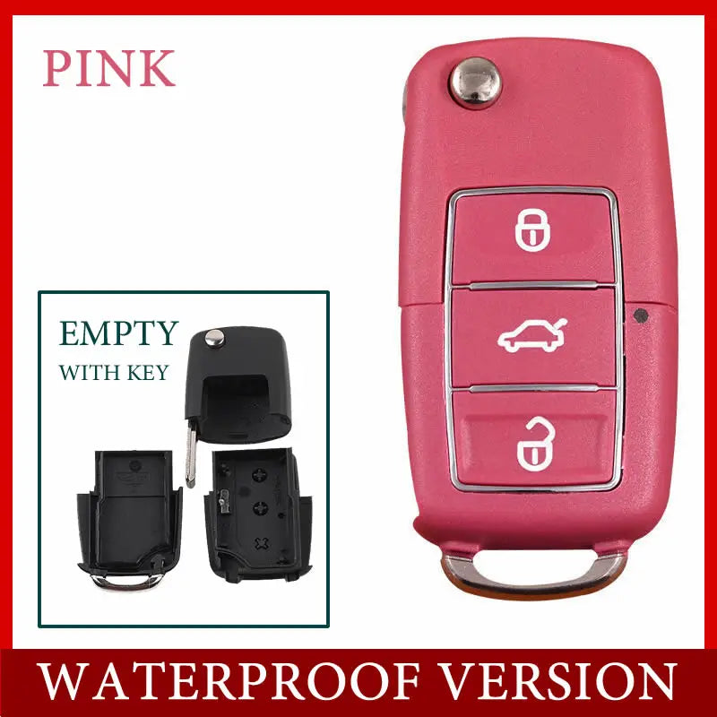 A pink realistic fake car key hidden safe with a secret compartment shown in a close-up view.