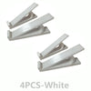 Four white adjustable keyboard tray riser pieces for ergonomic typing