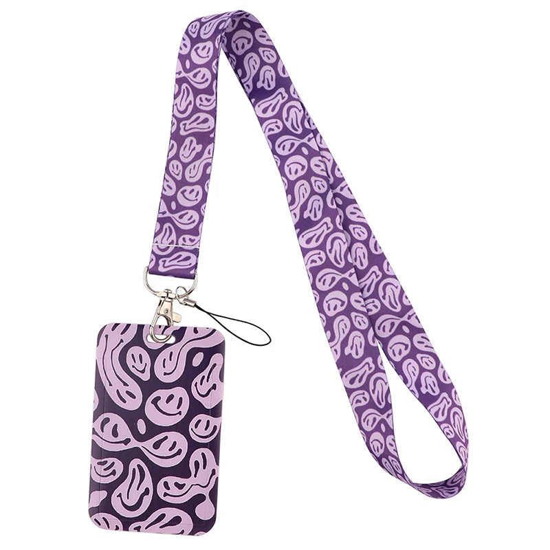 Purple patterned minimalist key lanyard featuring a repeating abstract design