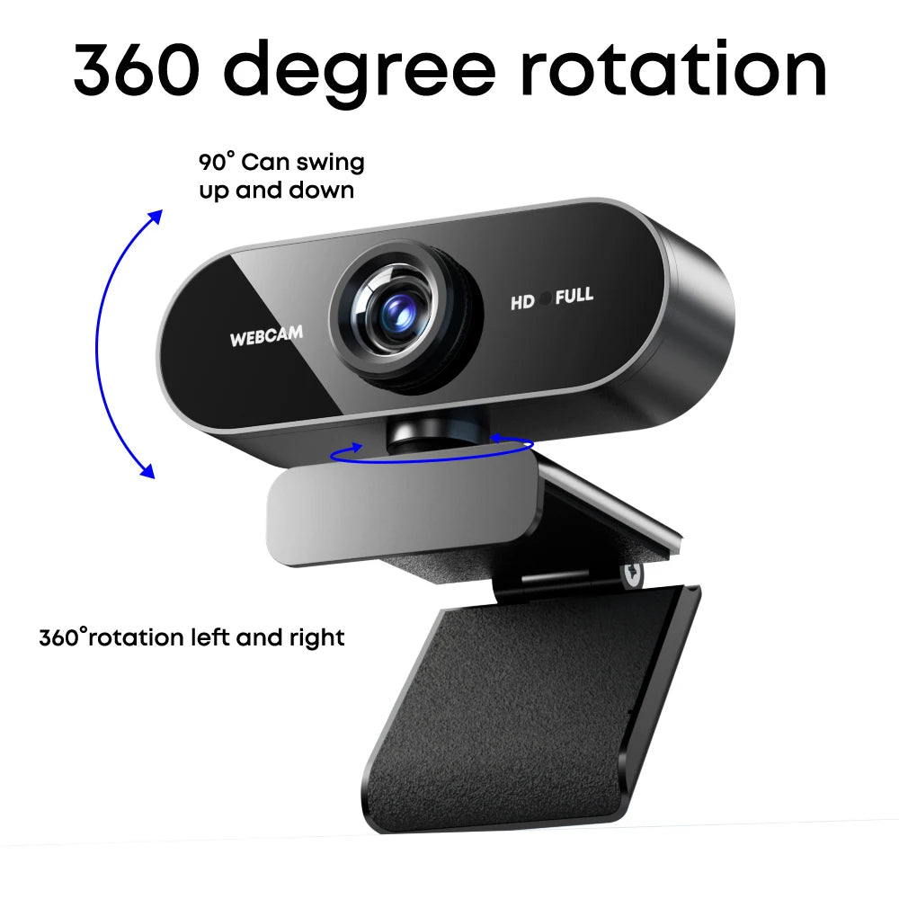 Schwarze 1080P FHD Webcam mit 360-Grad-Drehung und 90-Grad-Neigung