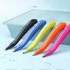 Colorful pen-shaped needle remover tool with various colors displayed on a light background.