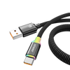 A close-up view of a black USB-C fast charging cable with a braided jacket and a JINMUXI connector.