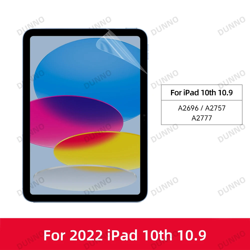A matte screen protector for the iPad 10th generation showing various color layers.
