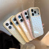 A stack of pink and cream candy polka dot shockproof phone cases for iPhone shown against a light background.
