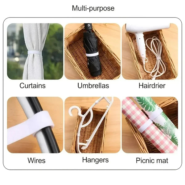 A multi-purpose set featuring curtains, umbrellas, a hairdryer, wires, hangers, and a picnic mat.
