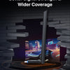 A black Wi-Fi adapter is shown in front of a television screen, illustrating better signal strength and wider coverage.