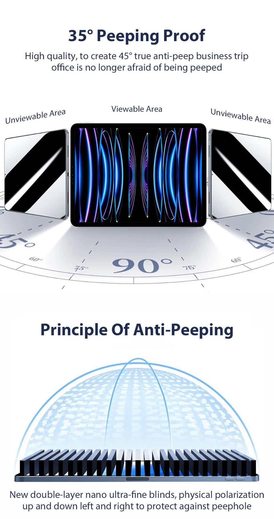 Anti-Peeping Tempered Glass Screen Protector for iPad Models