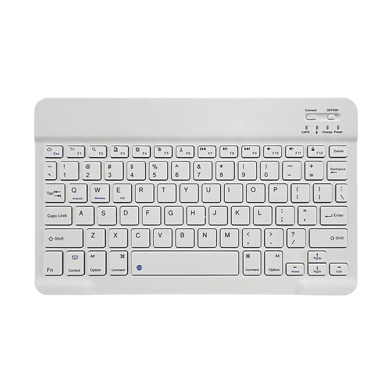A white 10-inch Bluetooth keyboard and mouse combo with a full QWERTY layout.