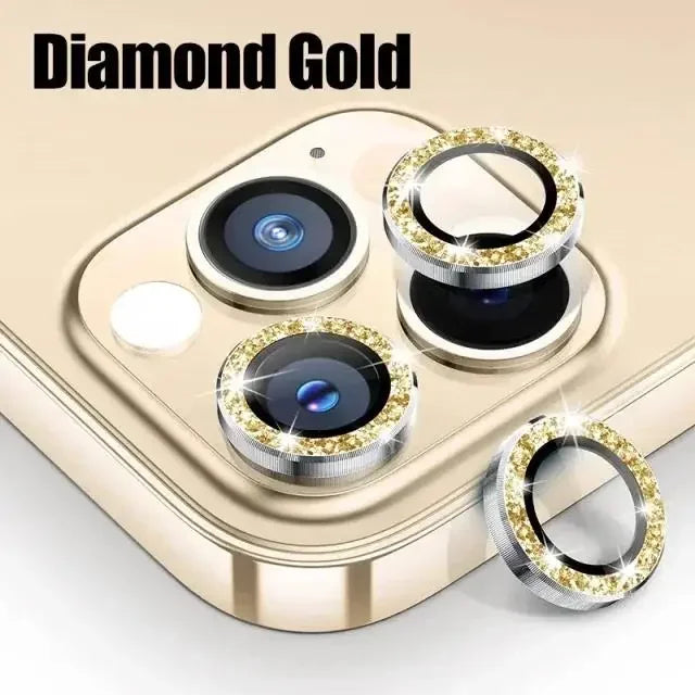 Nahaufnahme eines Diamant-Gold-Produkts mit mehreren Schutzgläsern und Linsen.