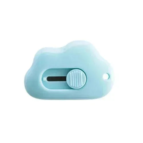 A light blue utility knife with a textured grip and a sliding blade mechanism.