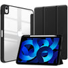 A black protective case and a black folio cover for an Apple iPad are shown.
