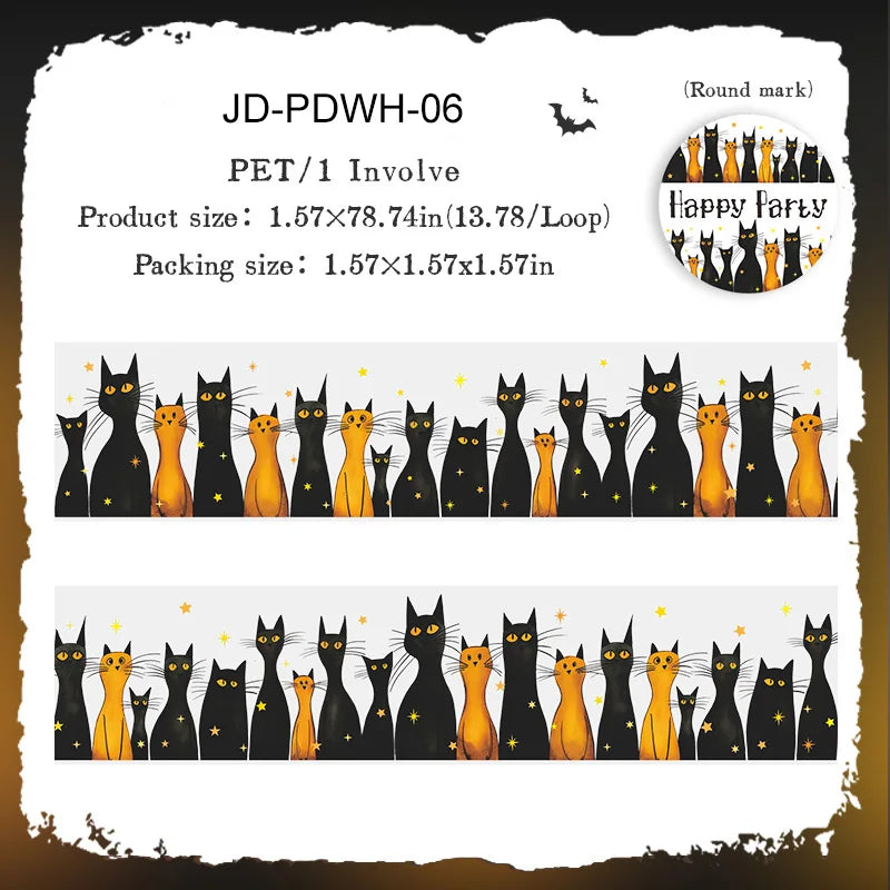 JD-PDWH-06 PET/1 Involve decorative masking tape featuring black and orange cats for crafting