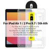 A clear plastic screen protector for various iPad models including Air 1, Air 2, Pro, and 5th/6th generation.