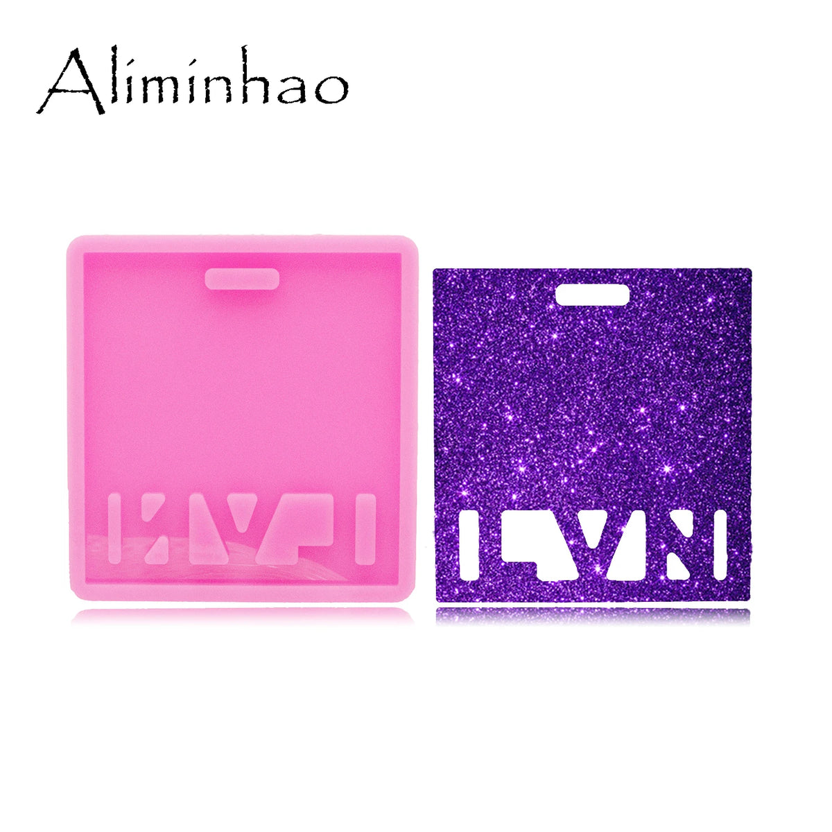 A pink silicone resin mold and a purple glitter silicone mold for crafting projects