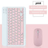 Rosa Bluetooth-Tastatur- und Maus-Kombination in Weiß- und Pink-Farben.