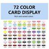 A display of 72 color card sets showing rich and varied colors for art projects