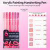 A set of six colored acrylic painting handwriting pens with thick nibs and a transparent color overlay.