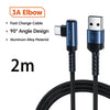 A black 2m USB-C fast charging cable with a 90 degree elbow design and aluminum alloy material.