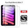 Two clear tempered glass screen protectors and an installation tool for iPad Mini 6 Mini 7