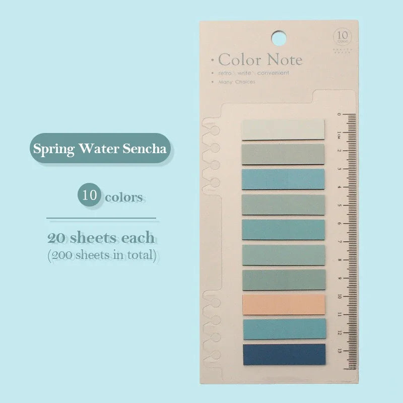 A pack of 20 sheets of Spring Water Sencha color note sticky notes in various shades.
