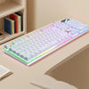 A low profile wired gaming keyboard with a numeric keypad is displayed on a light surface.
