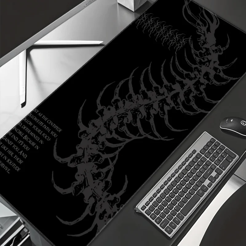 Black gaming mouse pad featuring a white silhouette of an XXL Gothic Centipede