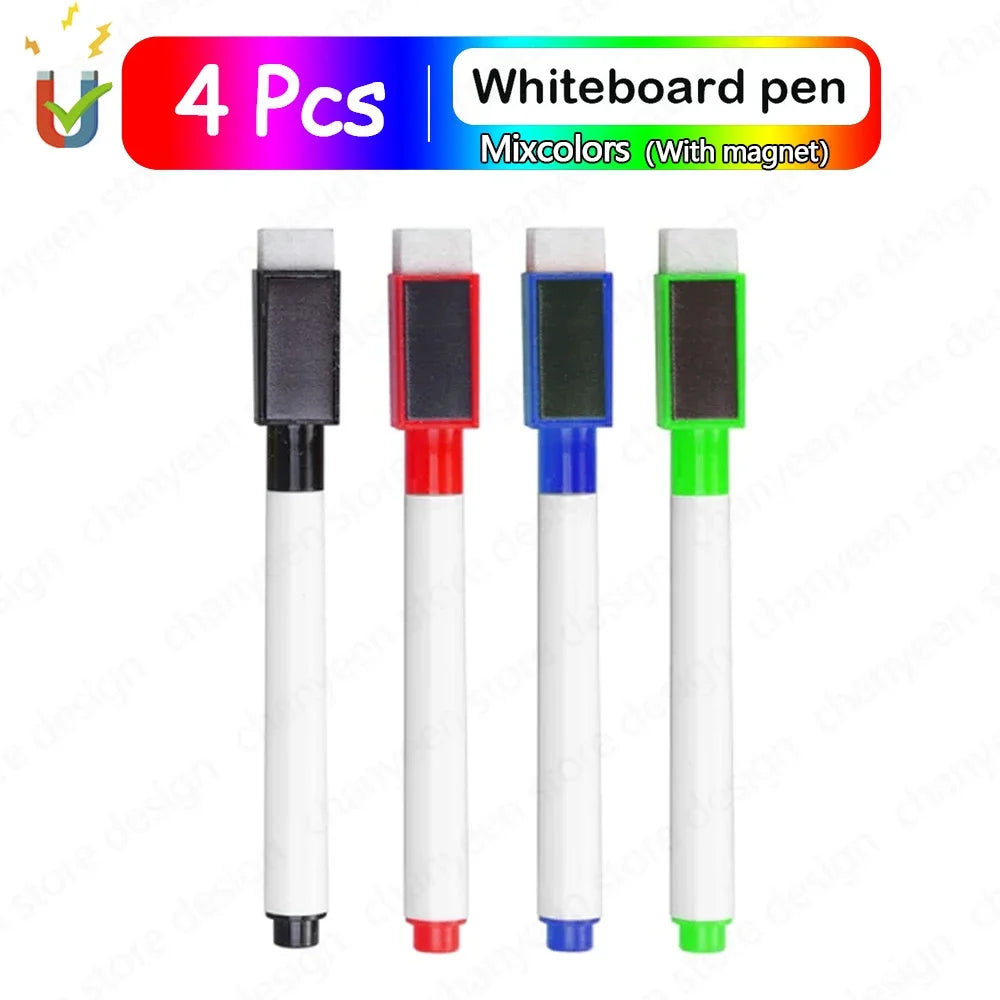 Vier mehrfarbige Whiteboardmarker mit Magneten enthalten