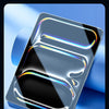 A display showing a tempered glass screen protector applied to an iPad screen.