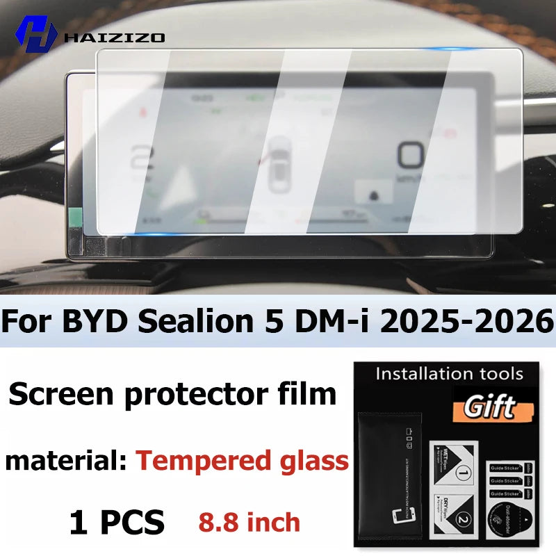 Screen protector film for BYD Sealion 5 DM-i car navigation screen, made of tempered glass.