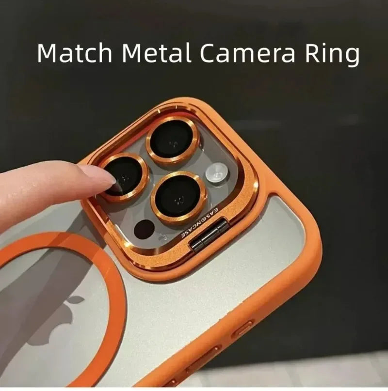 A close-up of a phone case with a match metal camera ring installed on the back, showing multiple camera openings.