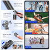A collection of features for an extendable selfie stick tripod including patterned non-slip grip, comfortable grip, protectiv