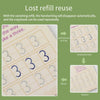 A set of practice sheets demonstrating lost refill reuse where handwriting disappears and can be used repeatedly.