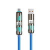 Multifunktionales USB-C-Kabel mit Metallanschluss und blauem Kabel, für schnelles Laden und Daten-Sync.
