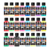 Eine Sammlung von Acrylfarbpigmenten in verschiedenen Farben, darunter rot, gelb, grün, rosa und schwarz.