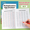 Página de un libro de ejercicios de multiplicación y división para estudiantes.