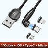 A black magnetic charging cable with a Type-C connector and a Micro USB connector for devices.