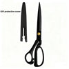 A pair of black professional tailor scissors with a protective cover shown against a white background.