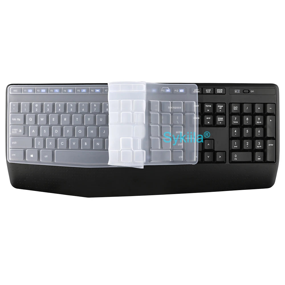 Silicone keyboard cover for a computer keyboard, showing the full layout and various keys.