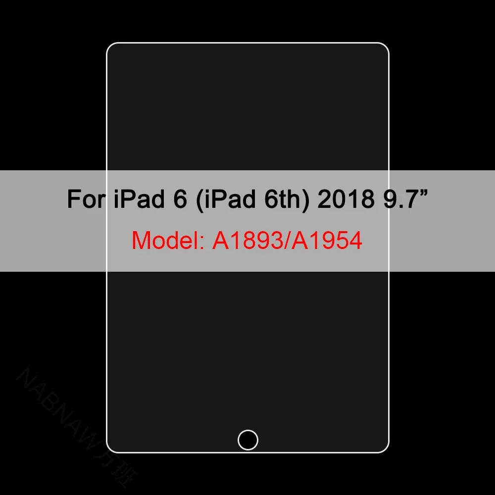 A black screen protector for an iPad 6 (iPad 6th) 2018 9.7 inch model A1893/A1954.