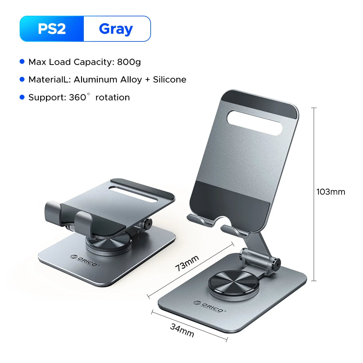 Gray PS2 compatible phone holder stand with aluminum alloy and silicone material