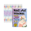 A set of 24 nail art markers in various metallic shades displayed in a box with a hand painting nails.