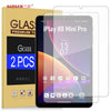 A box for iPlay 80 Mini Pro tempered glass screen protectors is shown next to the installed device.