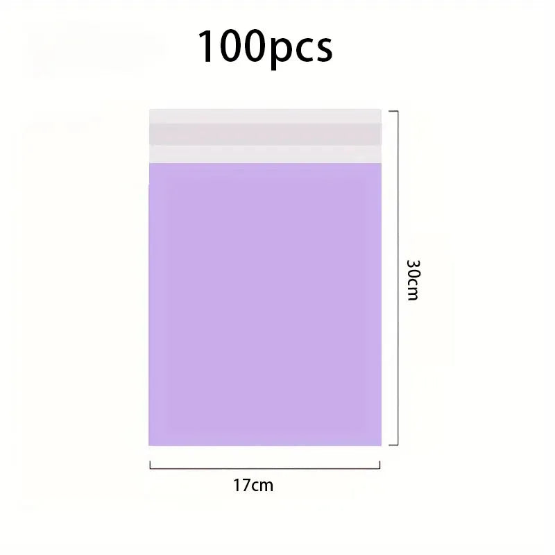 A rectangular purple waterproof self-adhesive courier mailer bag with a white top edge.