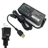 Black AC adapter for laptop with a power cord and plug.