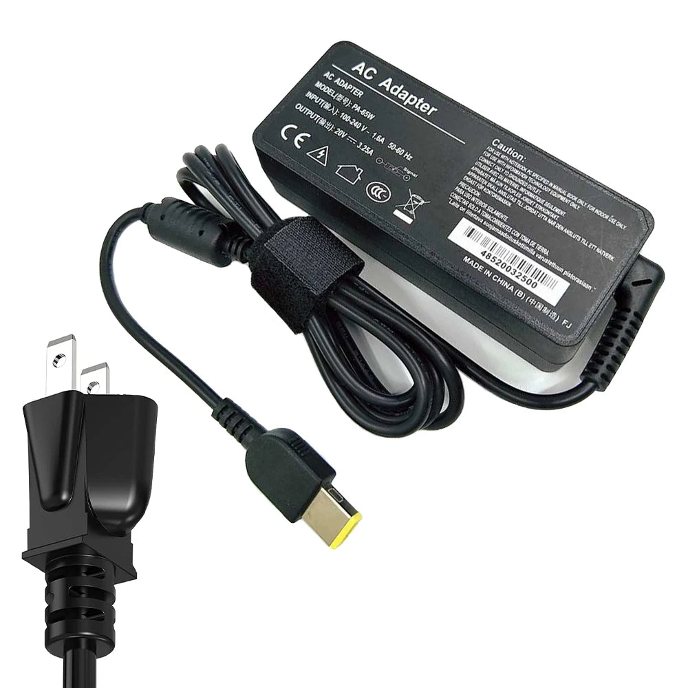 Black AC adapter for laptop with a power cord and plug.