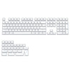 A full layout of custom printed jelly keycaps for a mechanical keyboard, showing various letter and function keys.